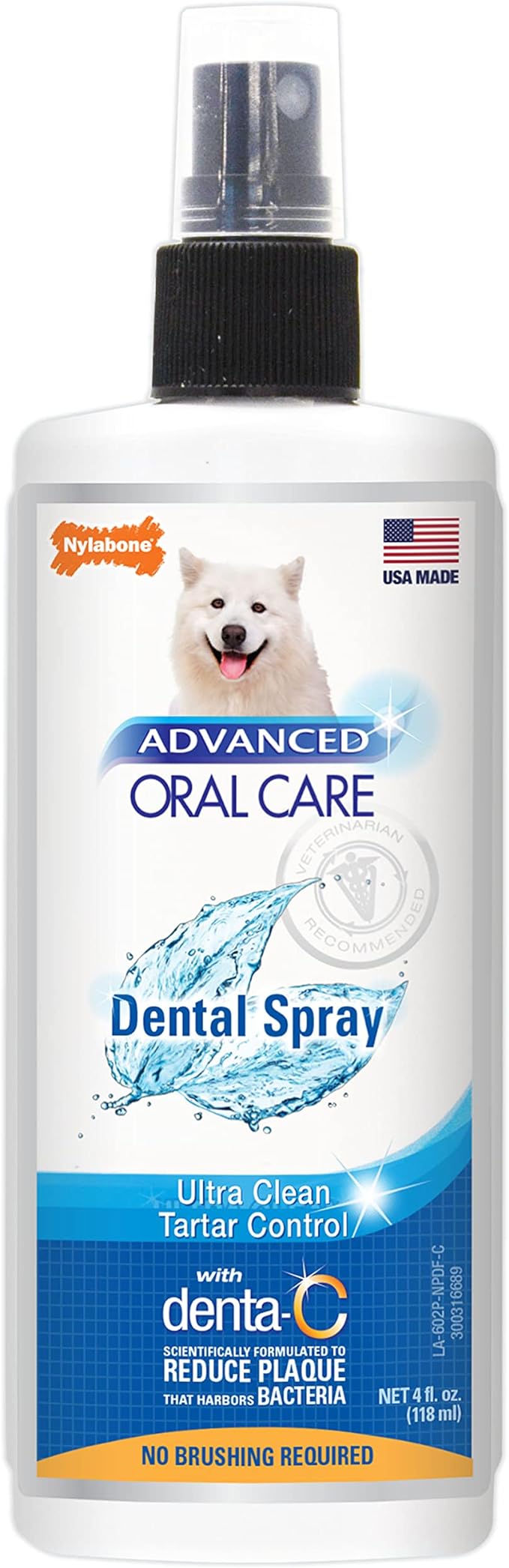 Nylabone Advanced Oral Care Dog Dental Spray - Liquid Tartar Remover - Dog Breath Freshener & Teeth-Cleaning Spray (4 oz.)