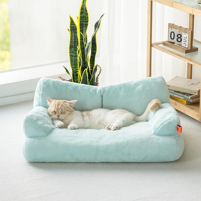 Pet Bed for Medium Small Cats and Dogs, Washable Puppy Sleeping Bed Cat Couch Pet Sofa Bed, Soft Calming Cat Sofa Beds for Indoor Cats Anti-Slip Bottom (Blue)