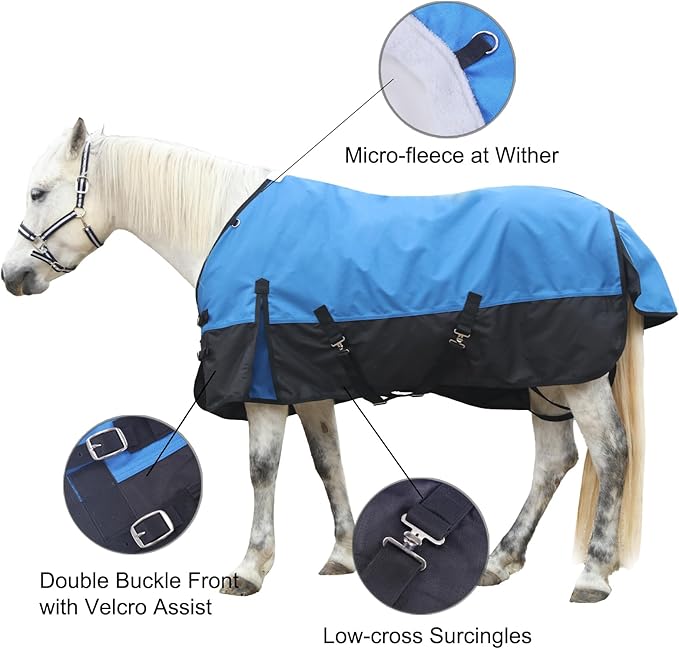 1200 Denier Rip-Stop Turnout Rain Sheet Lightweight Waterproof Breathable Horse Blanket (No Fill) Blueblack 81"