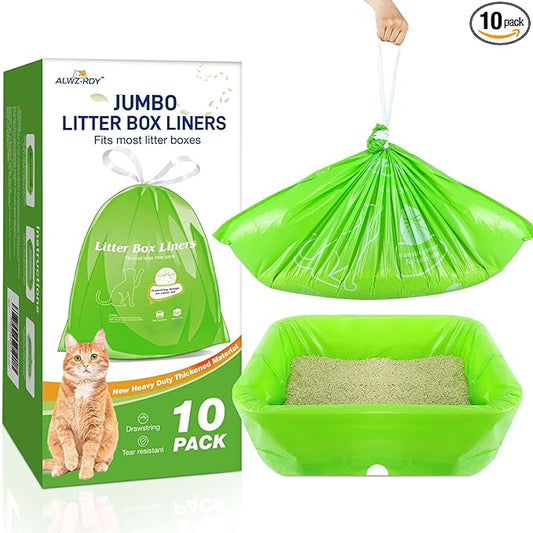 Cat Litter Box Liners 10-Pack, Heavy Duty Cat Litter Liners Jumbo Tear Resistant Waterproof Drawsting Extra Durable Easy Clean Up Fits Most Litter Boxes, Litter Box Liners 36" * 19", 10-Pack