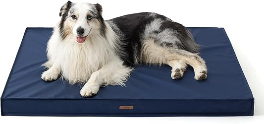 Lesure Waterproof Dog Bed for Large Dogs - Outdoor Dog Bed with Oxford Fabric Surface, Large Egg Orthopedic Foam Pet Bed with Removable and Durable Cover, Machine Washable, Navy