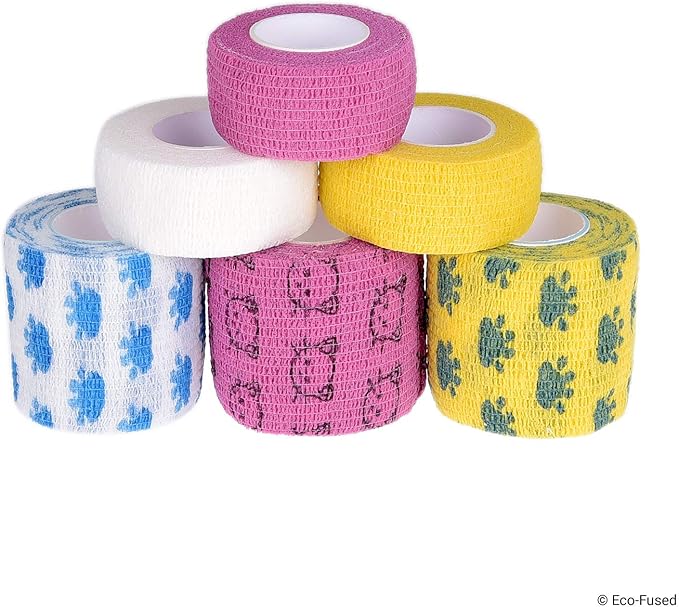 Eco-Fused Self Adhering Bandage - Injury Wrap Tape for Cats - Pack of 6 - Supports Muscles and Joints - Does not Stick to Hair - Elastic, Water Repellent, Breathable - Relieves Stress