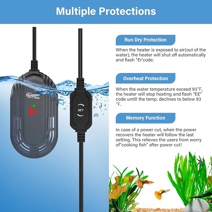 hygger Small Aquarium Heater, 150W Submersible Betta Fish Tank Heater with Adjustable Temperature External Controller, Turtle Heater with LED Display for up to 25 Gallon Tanks