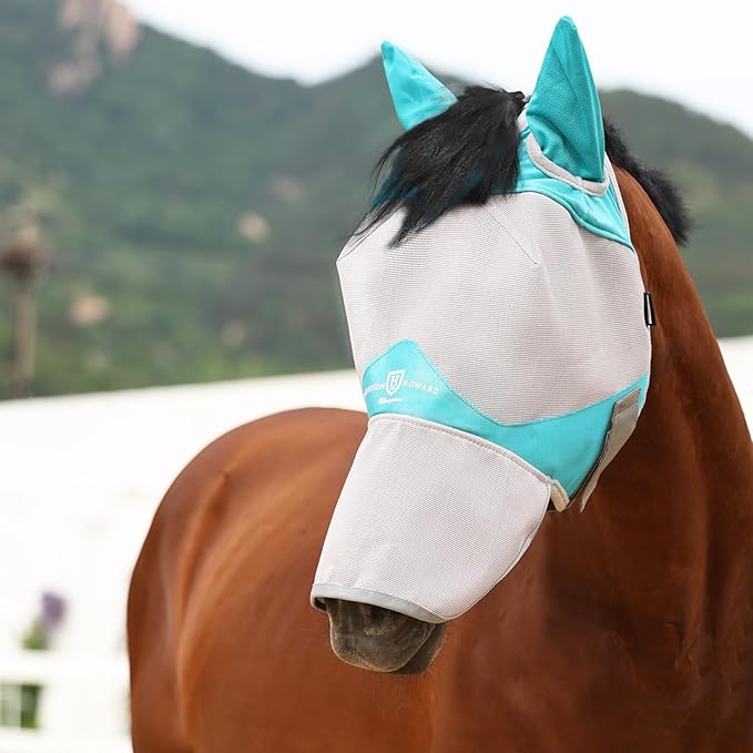 Harrison Howard Full Face Horse Fly Mask UV Protection and Breathable Mask for Equine Use Comfortable Fly Mask for Horses Mint L