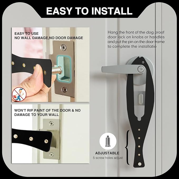 Cat Door Holder Latch Larger Adjustable Cat Door Alternative Fast Latch Strap Let Cats in and Keeps Dogs Out of Litter & Food and Safe Baby Proof No Measuring Easy to Install 4Pcs Black