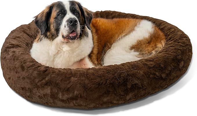 Best Friends by Sheri The Original Calming Donut Cat and Dog Bed in Lux Fur Dark Chocolate, Extra Large 45"