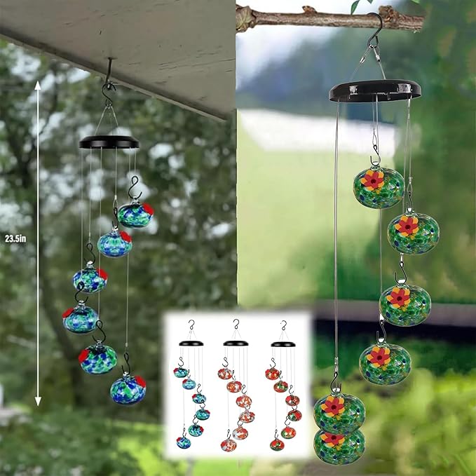 Charming Wind Chimes Hummingbird feeders for Outdoors Hanging ant and bee Proof Never Leak Perfect Garden Decor for Outside (JH-05)