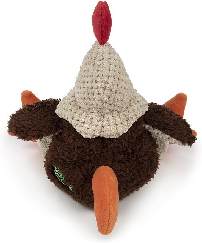 goDog Checkers Fat Rooster Squeaky Plush Dog Toy, Chew Guard Technology - Brown, Large