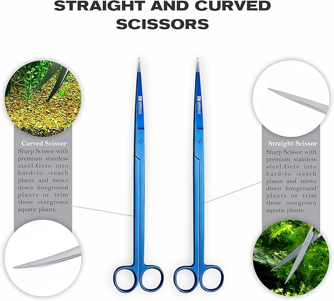 Dermax Aquascaping Equipment - Create Your Underwater Paradise Easily with Scissor Tweezer Spatula (Blue Titanium)