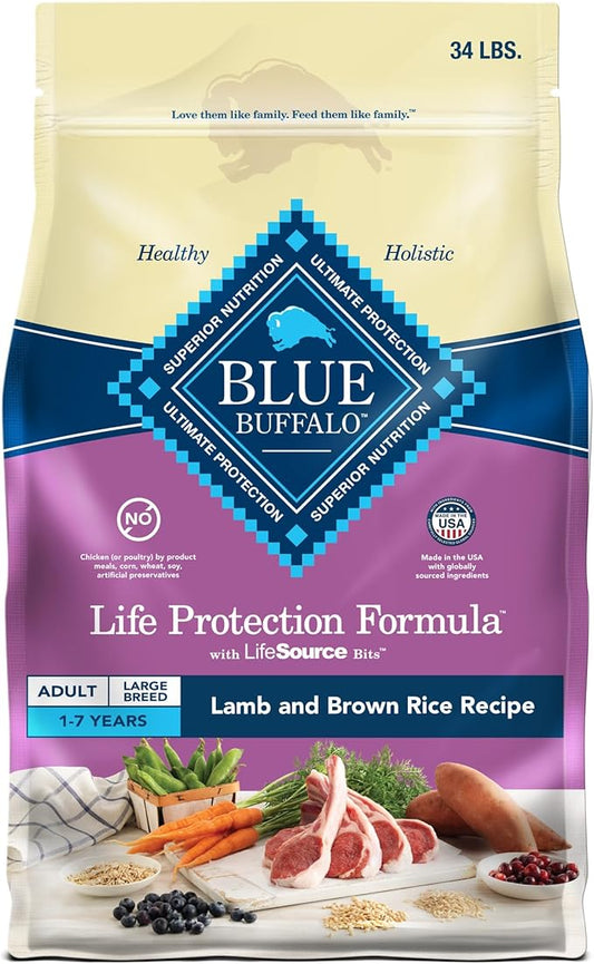 Blue Buffalo Life Protection Formula Large Breed Adult Dry Dog Food, Promotes Joint Health and Lean Muscles, Made with Natural Ingredients, Lamb & Brown Rice Recipe, 34-lb. Bag