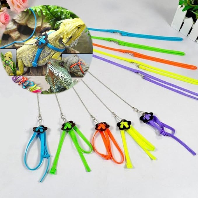 Hypeety Reptile Lizard Outdoor Walk Adjustable Harness Leash Anti-bite Light Soft Bearded Dragon Accessories Parrot African Grey Cockatoo Macaw Ringneck Outside Free Lovebird Supplies (Random Color)