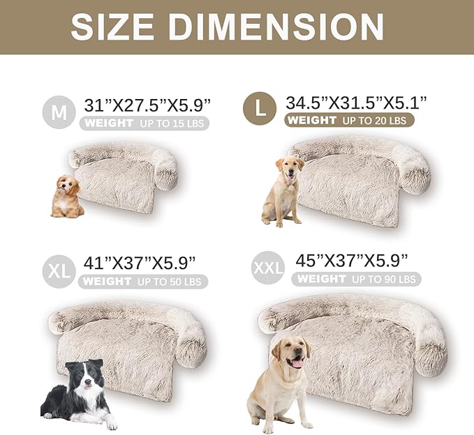 Tinaco Luxurious Calming Dogs/Cats Bed Mats, Washable Removable Couch Cover, Plush Long Fur Mat, Waterproof Lining, Perfect for Small, Medium and Large Pets (Gradient Brown, L)