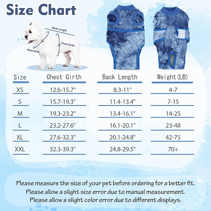 FUAMEY Recovery Suit for Dogs After Surgery,Soft Breathable Dog Bodysuit E-Collar & Cone Alternative Surgical Suit,Male Female Dog Neuter Spay Suits Anti Licking Wounds Onesie Blue Tie Dye XL