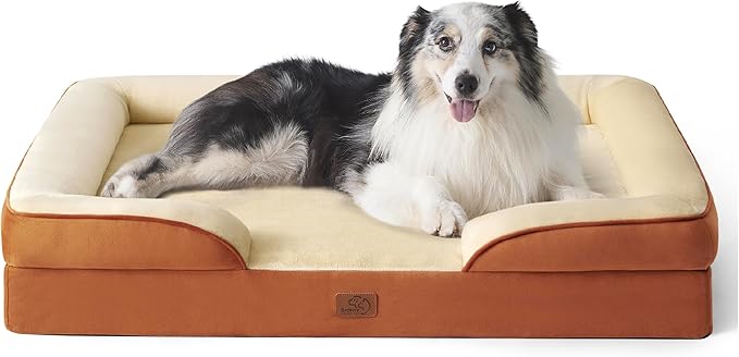 Bedsure Orthopedic Dog Bed for Extra Large Dogs - XL Washable Dog Sofa Beds Large, Supportive Foam Pet Couch Bed with Removable Washable Cover, Waterproof Lining and Nonskid Bottom, Caramel, 42"