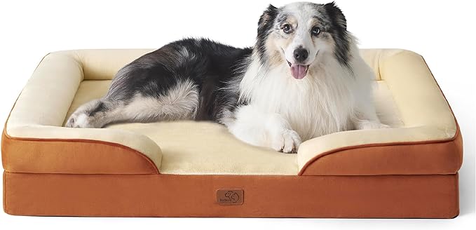 Bedsure Orthopedic Dog Bed for Extra Large Dogs - XL Plus Waterproof Dog Sofa Beds, Supportive Foam Pet Couch Bed with Removable Washable Cover, Waterproof Lining and Nonskid Bottom, Caramel