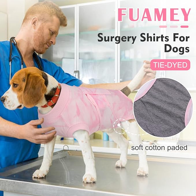 FUAMEY Recovery Suit for Dogs After Surgery,Soft Breathable Dog Bodysuit E-Collar & Cone Alternative Surgical Suit,Male Female Dog Neuter Spay Suits Anti Licking Wounds Onesie Pink Tie Dye XS