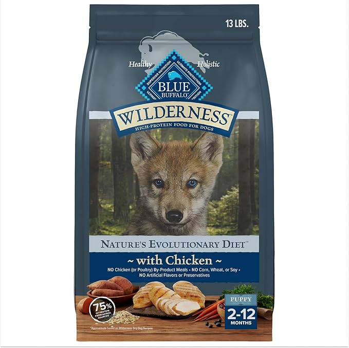 Blue Buffalo Wilderness Puppy High Protein Dry Dog Food With Real Chicken Plus Wholesome Grains, Made in the USA with Natural Ingredients, Chicken, 13-lb. Bag