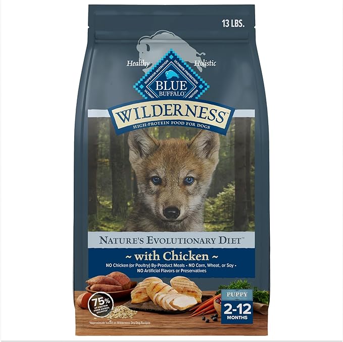 Blue Buffalo Wilderness Puppy High Protein Dry Dog Food With Real Chicken Plus Wholesome Grains, Made in the USA with Natural Ingredients, Chicken, 13-lb. Bag