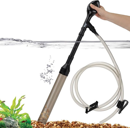 hygger Manual 256GPH Gravel Vacuum for Aquarium, Run in Seconds Aquarium Gravel Cleaner Low Water Level Water Changer Fish Tank Cleaner with Pinch or Grip Suction Ball Adjustable Length