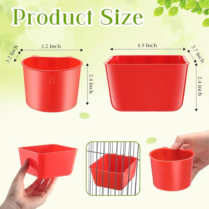 50 Pcs 4.9 x 3.7 x 2.4'' Cage Cups Chicken Feeders 3.2 x 3.2 x 2.4'' Cage Cups Birds Feeders Hanging Chicken Water Cups Seed Bowl Coop Cups for Parrot Poultry Pigeon Feeding Watering, Red