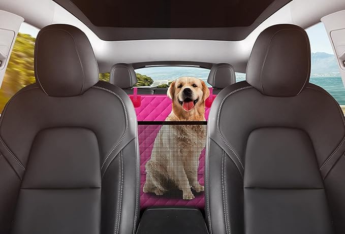 Dog Back Seat Cover Protector for Cars SUV and Trucks with Mesh Window, Scratchproof Nonslip and Waterproof Material(Pink)