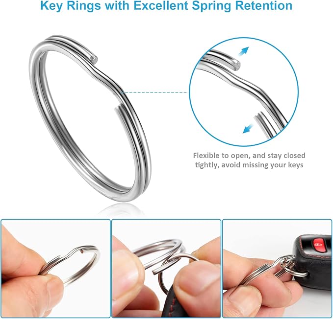 Split Key Ring Circle Assorted, Round Keyring Durable 5 Sizes (1/2 inch, 3/4 inch,1 inch, 1.25 inch, 1.38 inch)