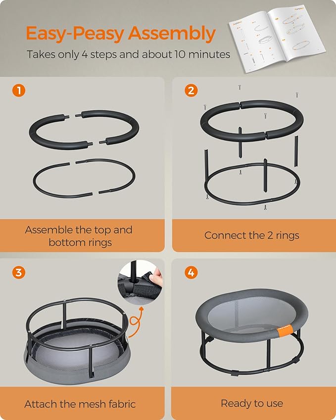 Feandrea Pet Bed, Elevated Cat Bed for Average Cats, Dog Bed for Miniature Dogs, with Removable Washable Mesh, for Pets up to 20 lb, Oval, Gray UPCB001G01