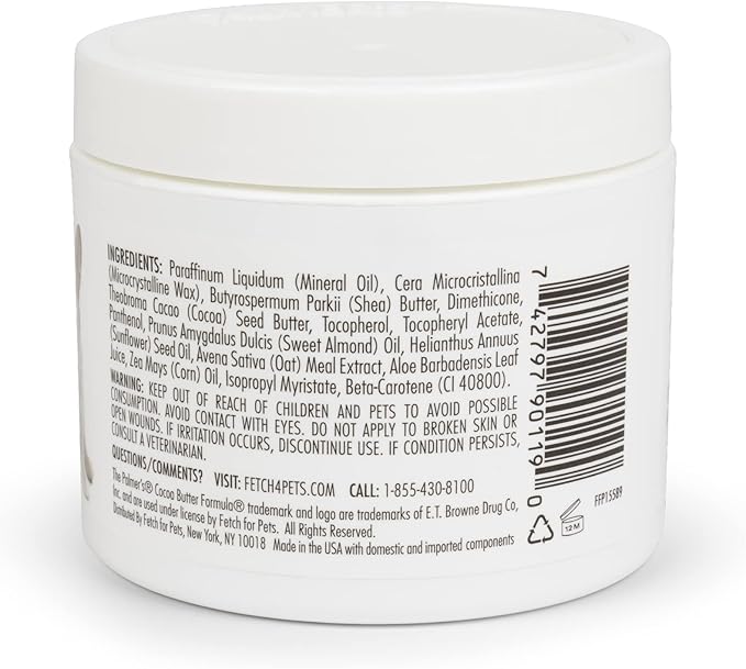 Palmer's for Pets Cocoa Butter Fragrance Free All Over Relief Balm for Dogs | Dog Skin Soother Balm, Dog Paw Balm for Dry Skin & Pads Cocoa Butter Formula with Vitamin E for Pets (FF15589)