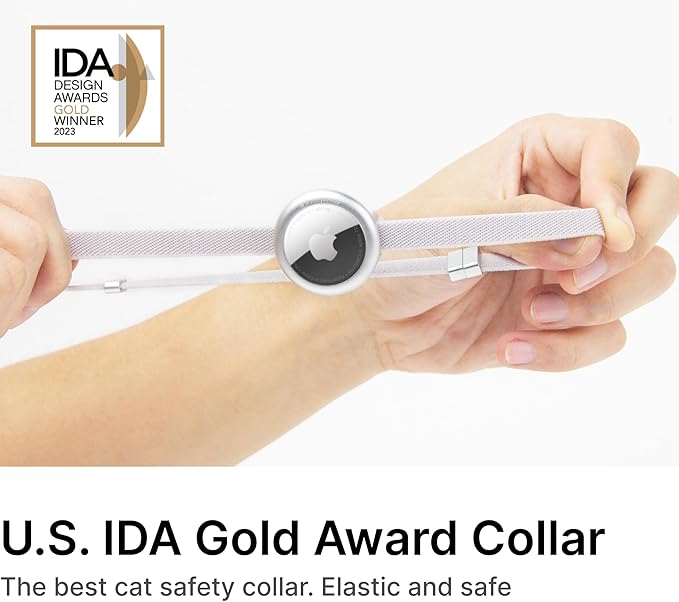 Cat Collar Airtag Holder Set, U.S. IDA Gold Awarding Cat Safety Collar Non Breakaway Quick Release with Pet Airtag Holder Anodized Aluminium, Lightweight for Cats Dogs,M(Linen)