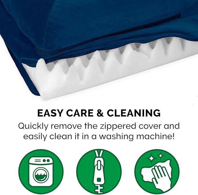 Furhaven Orthopedic Dog Bed for Large Dogs w/ Removable Bolsters & Washable Cover, For Dogs Up to 95 lbs - Plush & Velvet L Shaped Chaise - Deep Sapphire, Jumbo/XL