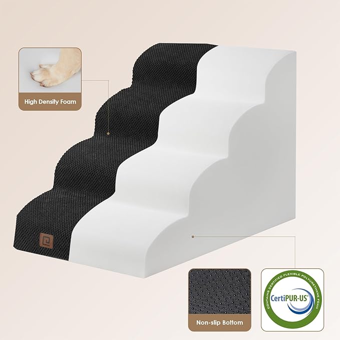 EHEYCIGA Curved Dog Stairs for High Beds 19.7" H, 4-Step Dog Steps for Small Dogs and Cats, Pet Stairs for High Bed Climbing, Non-Slip Balanced Pet Step Indoor, Black