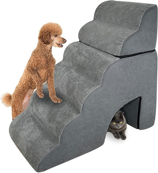 Dog Stairs for High Bed, 31.5 in Height 6-Step Curved Large Pet Steps, 19.7 in Extra Wide Pet Stairs for Couch, Non-Slip Balanced Portable Pet Ramp Indoor for Small Dogs and Older Pets