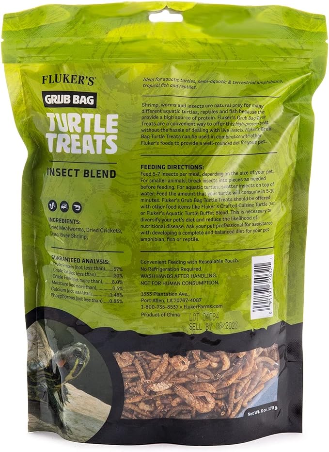 Fluker's Grub Bag Turtle Treats, Insect Blend, High Protein Freeze Dried River Shrimp, Crickets, and Mealworms, For Aquatic Turtles, Amphibians, and Reptiles, 6 oz