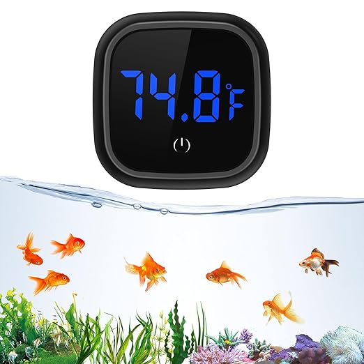 LED Digital Aquarium Thermometer, Wireless Stick-on Fish Tank Thermometer with Built-in Battery, for Fish, Axolotl, Turtle, Reptiles