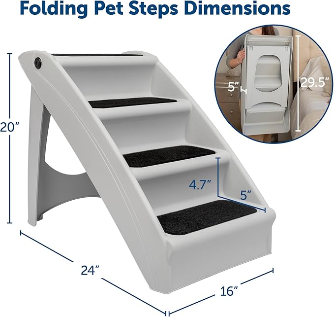 PetSafe CozyUp Folding Dog Stairs - Pet Stairs for Indoor/Outdoor at Home or Travel - Dog Steps for High Beds - Pet Steps with Siderails, Non-Slip Pads - Durable, Support up to 150 lbs - Large, Gray