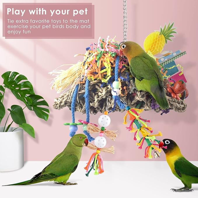 KATUMO Bird Toys, Seagrass Basket Bird Toy with Array of Chewable Parrot Foraging Toys for Small Medium Parrot Birds