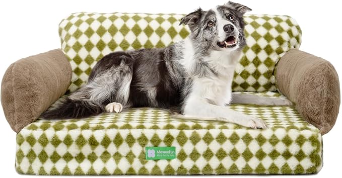 MEWOOFUN 34.6" Orthopedic Dog Bed Sofa for Small Medium Dogs, Egg- Foam Dog Couch with Removable Washable Cover and Non-Slip Bottom (Large, Green)