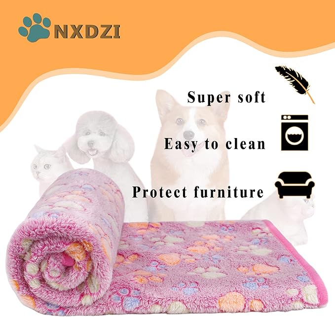 Dog Blankets for Large Dogs, 3 Pack Dog Blanket Washable 41" x 31", Fuzzy Soft Pet Mat Throw Cover for Kennel Crate Bed, Cute Paw Pattern,Waterproof Cat Blanket, Blankets for Dogs, Pet Blanket