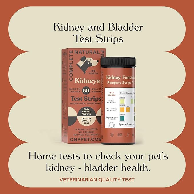 Complete Natural Products Kidney & Bladder Test Strips for Dogs, Cats, & Pets - 50 Count - 3 in 1 - Kidney & Bladder Test Strips for Pets