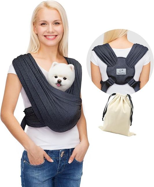 Dog Carrier for Small Dogs, Front Facing Dog Carrier Sling, Hands Free Cat Sling, Size Adjustable, Reducing Back Pain, Soft Cotton, Premium Dog Sling Carrier (Regular, Charcoal Black)