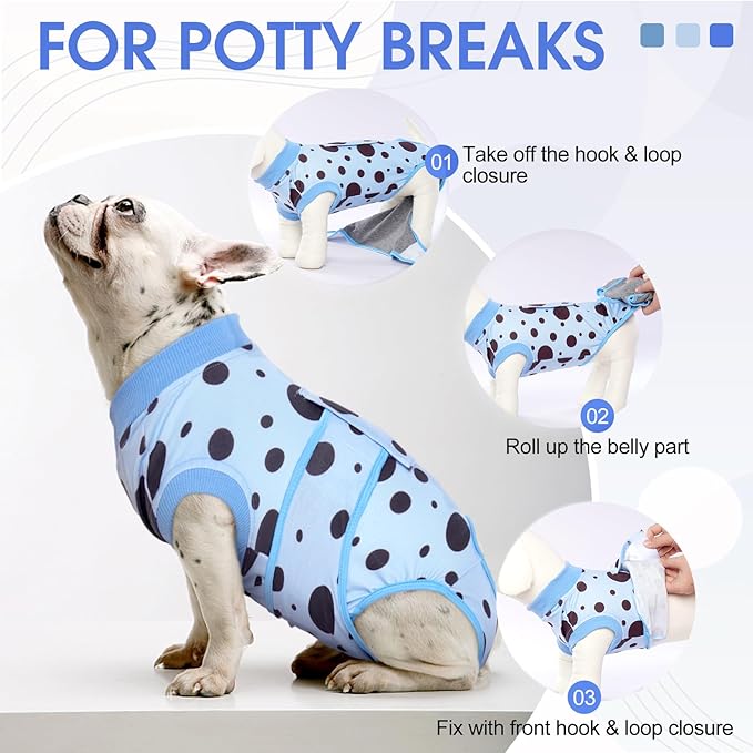 Kuoser Recovery Suit for Dogs Cats After Surgery, Dog Surgery Suit Post Spay, Neuter, Abdominal Surgical Suit for Male Female Dogs Can Pee, Dog Anti Licking Snugly Suit Calming Shirt, Blue L