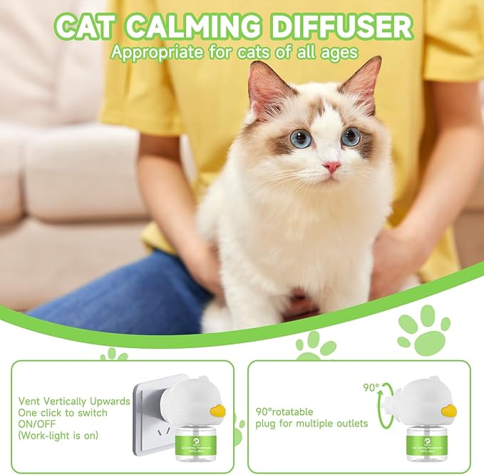 Cat Pheromones Calming Diffuser, 2 in 1 Cat Calming Starter Kit (Diffuser Head + 2pcs 48ml Vial) for 60 Days Use, Enhanced Cat Calming Diffuser Kit for Cat Anxiety Relief