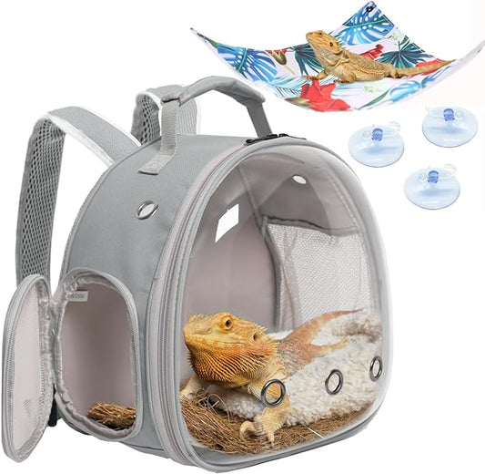 Guinea Pig Carrier,Guinea Pig Carrier for 2,Reptile Travel Carrier for Lizards Sugar Glider Hedgehog Rat Parrot Birds (Grey, Backpack+Triangle HMK)