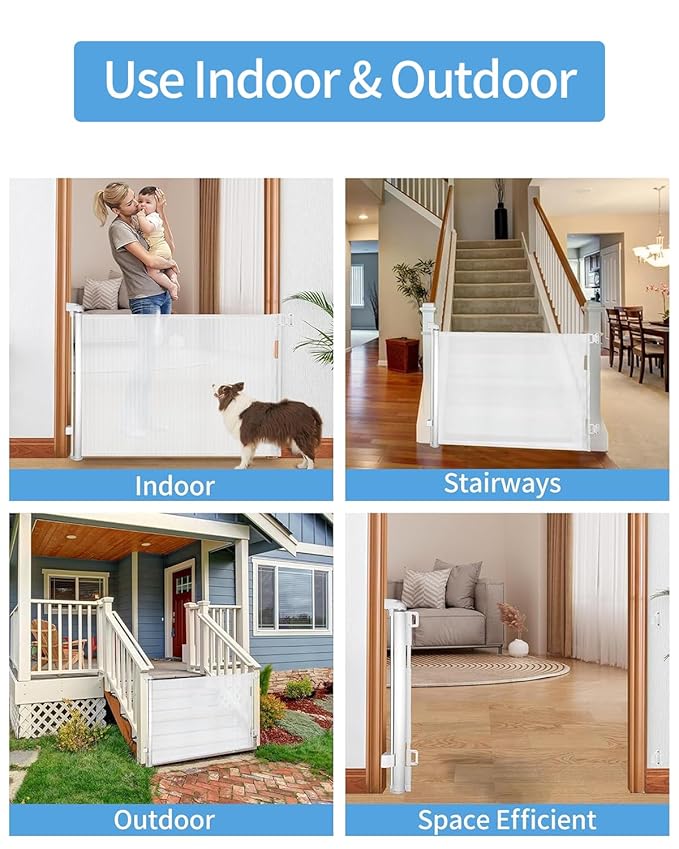 2 Pack Retractable Baby Gate,Mesh Baby Gate or Mesh Dog Gate,33" Tall,Extends up to 55" Wide,Child Safety Gate for Doorways, Stairs, Hallways, Indoor/Outdoor（White,33"x55"