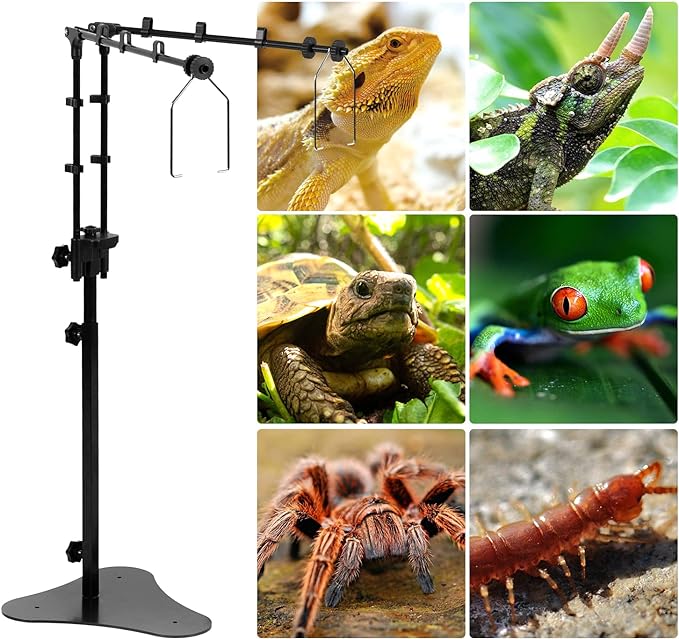 REPTI ZOO Reptile Dual Lamp Stand Adjustable Light Holder Lamp Hanging Bracket Metal Support for Reptile Glass Terrarium Heating Light Amphibians Cage