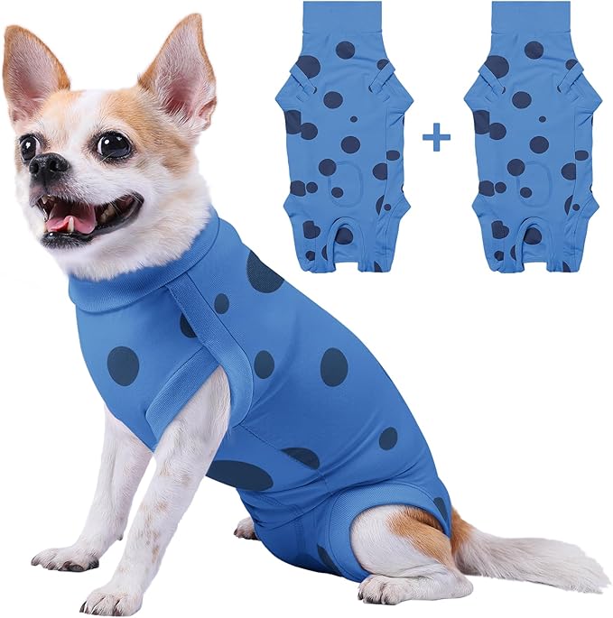 2 Packs Dog Recovery Suit Female Male, Blue+Blue, XXS