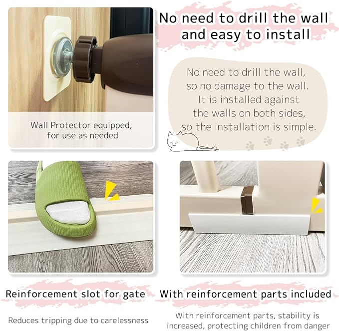 Extra Tall Pet Gate 55.12" High Pressure Mounted 38.39"-42.51" Extra Wide (9 Sizes) 1.37" Gap for Cat Dog Children Stairs Doorway Hallway No Drilling Auto-Close (38.39"-42.51", Cream White)