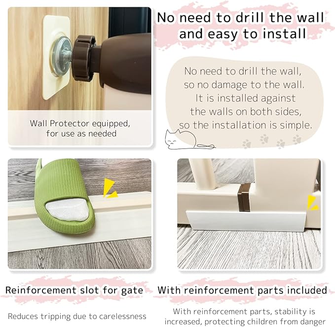 Extra Tall Pet Gate 55.12" High Pressure Mounted 59.25"-63.38" Extra Wide (9 Sizes) 1.37" Gap for Cat Dog Children Stairs Doorway Hallway No Drilling Auto-Close (59.25"-63.38", Cream White)