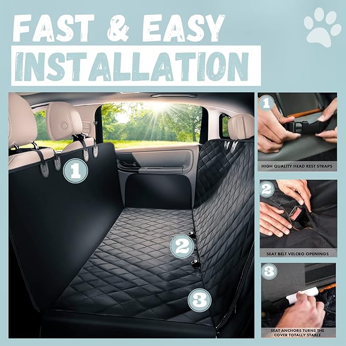 Dog Car Seat Cover for Back Seat for Cars & SUVs - Durable Pet Car Seat Cover Backseat Protector, Nonslip Dog Hammock for Car, Waterproof Scratchproof Rear Seat Cover Against Dirt, Fur, W/Side Flaps