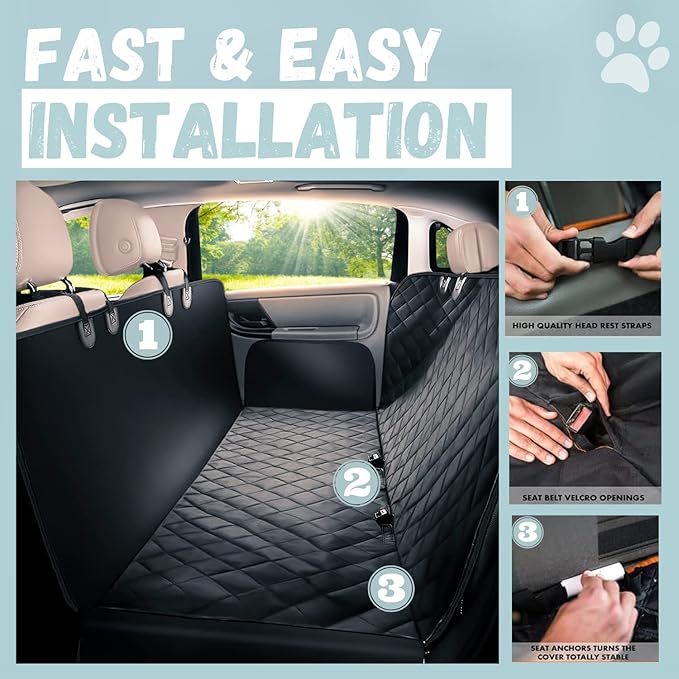 Dog Car Seat Cover for Back Seat for XL Cars, SUVs & Trucks - Durable Car Cover Protector for Dogs, Nonslip Backseat Dog Hammock, Waterproof Scratchproof Protection Against Dirt, Pet Fur w/Side Flaps